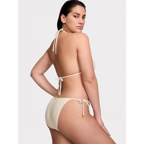 Victorias Secret Nwt Natural Cream Crochet Side Tie String Bikini Bottom XLarge - Picture 9 of 9